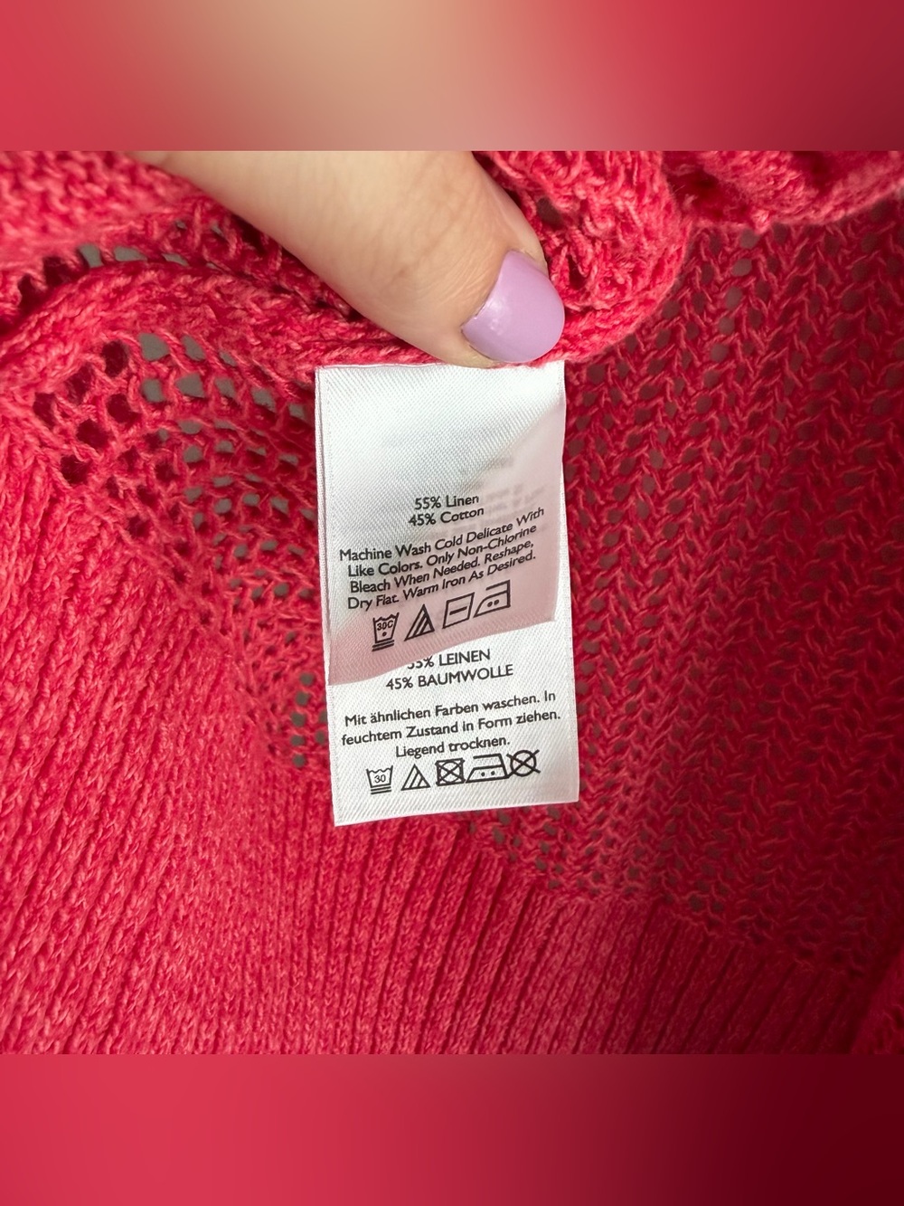 Eddie Bauer Open Knit Pink Linen Cotton Blend Sleeveless Cardigan - Picture 5 of 5